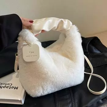 High-end Popular Fairy Plush Bag New Style Winter Handbag Pleated Women s Bag One-shoulder Crossbody Bag