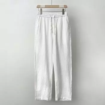 High-end Pure Linen Men s Pants, Summer Linen Pants, Men s Cotton and Linen Pants, Loose Wide-leg Straight Casual Trousers, Spring and Autumn XXXXXL