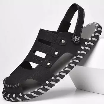 Сандалии высокого класса мужские повседневные сандалии для вождения римские кожаные сандалии летние пляжные сандалии двойного назначения 38 чёрный