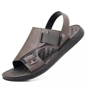 High End Sandals Men s Casual Shoes Anti Slip Soft Soled Beach Shoes Genuine Leather Breathable, Two on Versatile Slippers for External Wear 44 чёрный