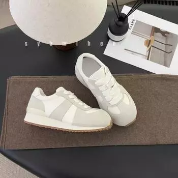 High-end soft-soled casual women s spring new flat-bottomed versatile lightweight sports board shoes tide 35 бежевый