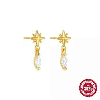 High-End Square Double-Ring Four-Leaf Clover S925 Sterling Silver Earrings, Earrings, Niche Fashion Temperament, Personalized Versatile Earrings. 925 Silver