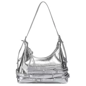 High-end Texture Retro Red Soft Leather Commuter Bag, Women s Hot Girl Style Motorcycle Underarm Bag, Single Shoulder Bag серебряный