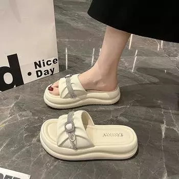 High-end thick-soled slippers for women s outer wear spring and summer new non-slip heightening fashion muffin one-word drag 35