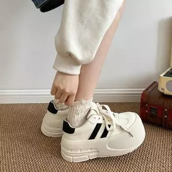 High End Thick Soled White Shoes for Women 2024 New Height Increasing Trend Fashionable Lightweight Soft Soled Sports Shoes 36 бежевый