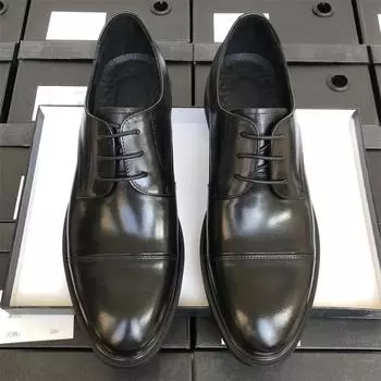 High-End Triple Joint Leather Shoes Men S Genuine Leather Business Dress Breathable British Men S Suit Work Shoes Groom Wedding Shoes 38 чёрный