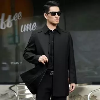 High-end Windbreaker Men s Coat Mid-length Lapel Autumn and Winter Business Casual Middle-aged Men s Jacket Dad s Coat 170