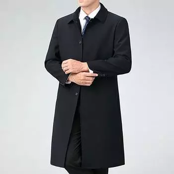 High-end Windbreaker Men s Middle-aged Business Long Spring and Autumn Men s Coat Dad s Lapel Casual Wool Thin Coat 170