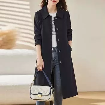 High-end Windbreaker Women s Mid-length Spring and Autumn Fashion Temperament Simple and Versatile Thin Jacket XXXL