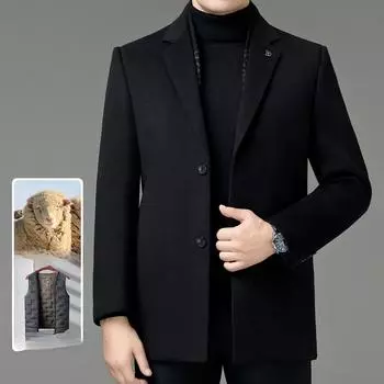 Высококачественное зимнее двухстороннее кашемировое пальто мужское с воротником-стойкой теплое деловое шерстяное пальто среднего возраста с подкладкой из шерсти 170