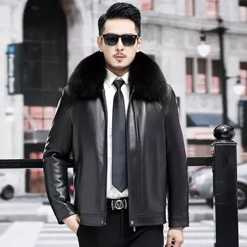 Высококачественная зимняя утепленная повседневная ветровка из золотистой норки для мужчин с воротником из овчины и меха лисы, теплая кожаная куртка из натуральной кожи M