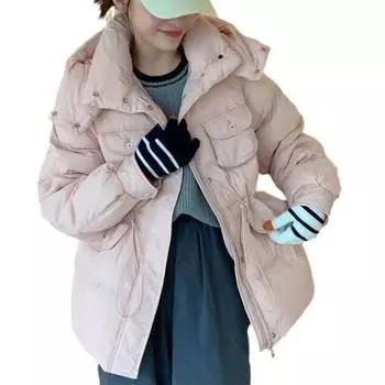 High-end women s winter clothing new Korean version waist down jacket women s loose medium and long white duck down thickened hooded jacket S Length 70 Bust 122