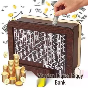 High-End Wooden Piggy Bank: Creative Birthday Gift for Men and Women Euro 5000 Brown + Pen