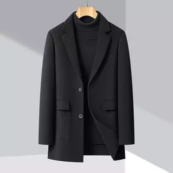 High-end wool double-sided denim coat for men, removable down lining, suit collar, windbreaker, warm mid-length coat 165