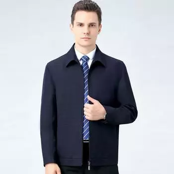 High-end wool jacket men s casual lapel wool jacket dad wear spring and autumn middle-aged and elderly men s plaid jacket 170