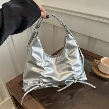 Высокомодная фактурная плиссированная сумка через плечо с бантом 2024 года, летняя новая универсальная сумка для отдыха чёрный