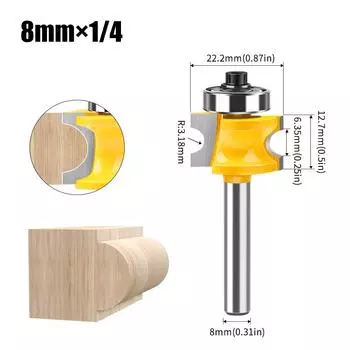 High-Grade 8-Handle Bearing Positive Semicircular Cutter Ball Milling Cutter Wooden Stick Milling Cutter Positive Semicircular 1 bearing positive semicircle 8 * 1/4