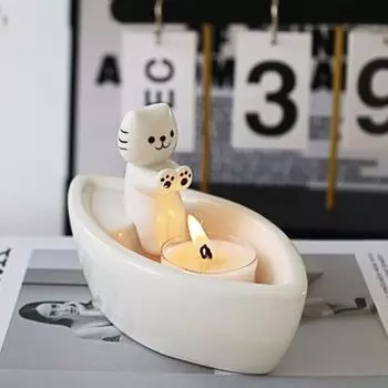 High-grade Boat-shaped Candle Holders Cartoon Cute Animal Candlestick Holder Ins Desktop Candlestick Ornament Model House