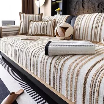 High-grade Couch Cushion Chenille Sofa Cover Color Striped Couch Mat Thickened Sofa Covers for Living Room Universal for Seasons 70x70