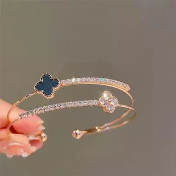 Высококачественный браслет с четырьмя листами клевера, регулируемый браслет из розового золота, сетчатый красный темпераментный женский браслет, двойной браслет розового золота