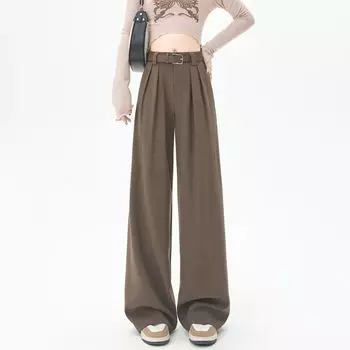 High-Grade Gray Suit Pants Women New Straight Pants Plus size Chubby Girl Slimming Loose Drape Narrow Wide-Leg Pants Curry 5 Size XL [Recommended 87.50 kg-100.00 kg]]