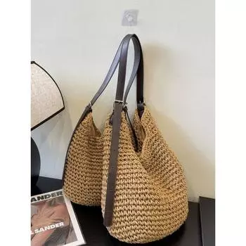 High-Grade Large-Capacity Woven Bag 2025 New Seaside Holiday Style Beach Bag Idle Style Shoulder Messenger Bag Khaki
