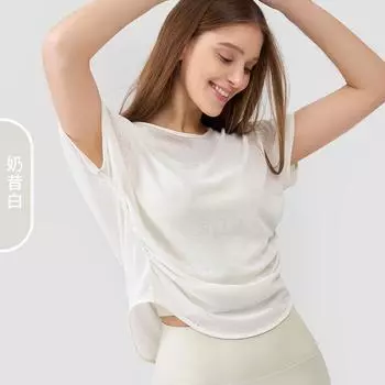 High-Grade Loose Yoga Clothes Top Short sleeve Women Summer Thin Pilates Fitness Professional Running Sports Cover up Milkshake White 4/S
