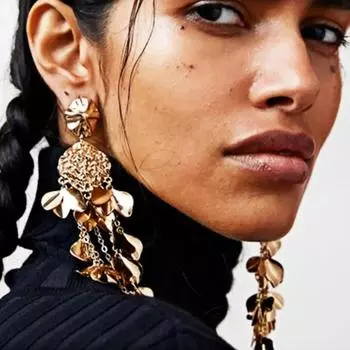 High Grade Metallic Petal Sequin Tassels European and American Personality Exaggerated Temperament High-end Earrings for Women A