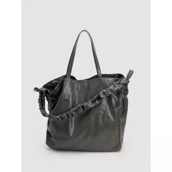 High-Grade Pleat Drawstring Large Capacity Tote Bag 2025 New Niche Design Shoulder Bag Commuter Messenger Bag Cold Gray
