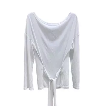 High-Grade Slightly Transparent Strap Sloping Shoulder Long sleeves Shirt Sun Protection Cover up Women Summer Idle Style Loose off-Shoulder Top Tide White L