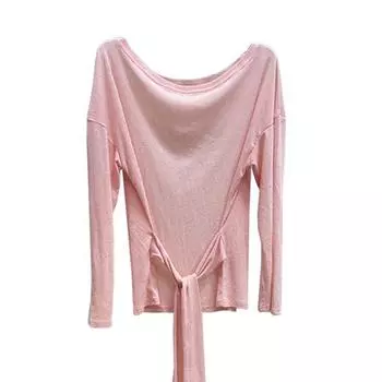 High-Grade Slightly Transparent Strap Sloping Shoulder Long sleeves Shirt Sun Protection Cover up Women Summer Idle Style Loose off-Shoulder Top Tide Pink M
