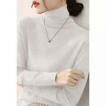 High-Grade Slim fit Pullover Pea Green Inner wear Base Women clothes Simple Pile Collar Spring Long sleeve Knit Top Beige S