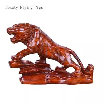 High grade solid wood carving, zodiac tiger decorations, home and office mahogany crafts Animal feng shui