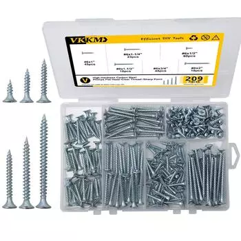 High Hardness Wood Screws Assortment Kit, 209 pcs, Phillips Drive Flat Head, Wood Screws, Screws, Drywall Screws, Assorted Screw