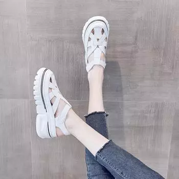 Повседневные пляжные босоножки на танкетке с высоким каблуком 35 белый