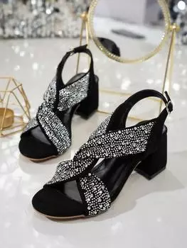 High Heel Crystal Hot Diamond Slippers Square Head Mueller Shoes Nigeria Wedding Party Dinner Party Broad Heel Sandals 36