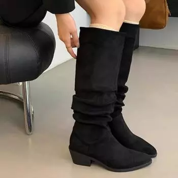 High Heel Pointed Skinny Suede Boots Women s Shoes 2024 New Autumn and Winter Pile Pile Boots Long Knight Boots 35