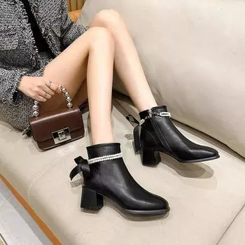 High Heel Short Boots Small Skinny Boots New Spring and Autumn Single Boots White Women s Leather Boots with Skirt Martin Boots Women 35 белый