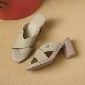 High Heel Slippers Women s Summer Outside 2024 New Fashion Sandals Ladies Shoes Luxury Sandals Dames Muiltjes Women Shoes 36 серый