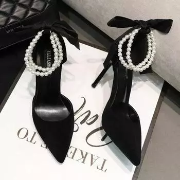 High Heel Thin Heels Pumps Pointed Toe Party Women s Shoes on Sale 2024 Fashion Slip-on Spring String Bead Solid Adult Pumps 34