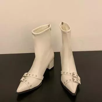 High Heeled Ankle Women s Boots 2024 New Pointed Velvet Sexy Women s Shoes Zipper Classic Japanese Boots Women s Boots Botas 35