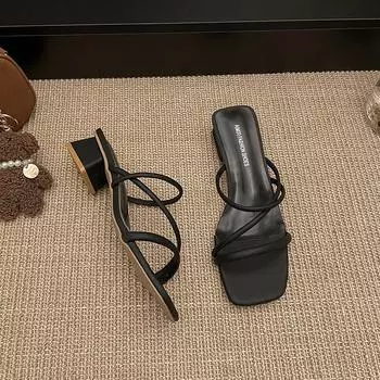 High-heeled cool slippers, fairy shoes, new summer skirt, thin strap thick heel silver sandals 35