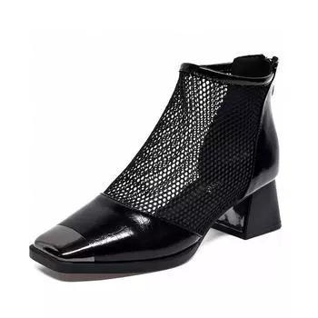 High-heeled mesh single shoes new personalized iron bag head thick heel rear zipper cool boots women s shoes high heels 34
