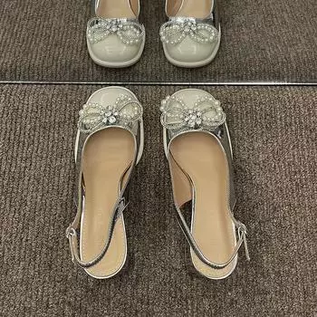 High-heeled sandals, rhinestone bows, summer new waterproof table, high-heeled sandals, versatile and fashionable 35