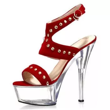 High-heeled sandals, rivet suede women s shoes summer 2025 new products, buckle waterproof table shoes 34