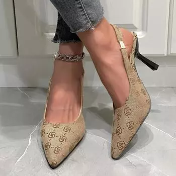 High-heeled sandals women s summer 2025 new French bag head back strap fashion single shoes pointed stiletto mullers 35 хаки