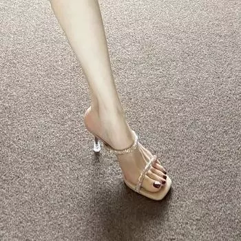 High-heeled sandals women s thin-heeled rhinestones with black 2024 new European and American summer temperament socialite high heels 35