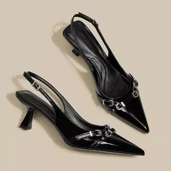 High-heeled Shoes with A Unique and Stylish One-button Flip-top 34 чёрный