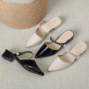 High-heeled slippers sandals women s summer high-heeled pointed head medium-heeled bag head mop half-mop outer wear cool slippers Y7768-1 35 чёрный