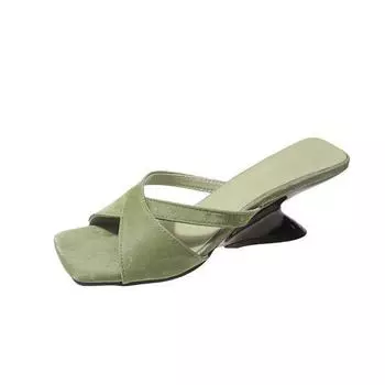 High-heeled slippers summer skirt square head sexy heels atmosphere temperament fashion women s shoes 35